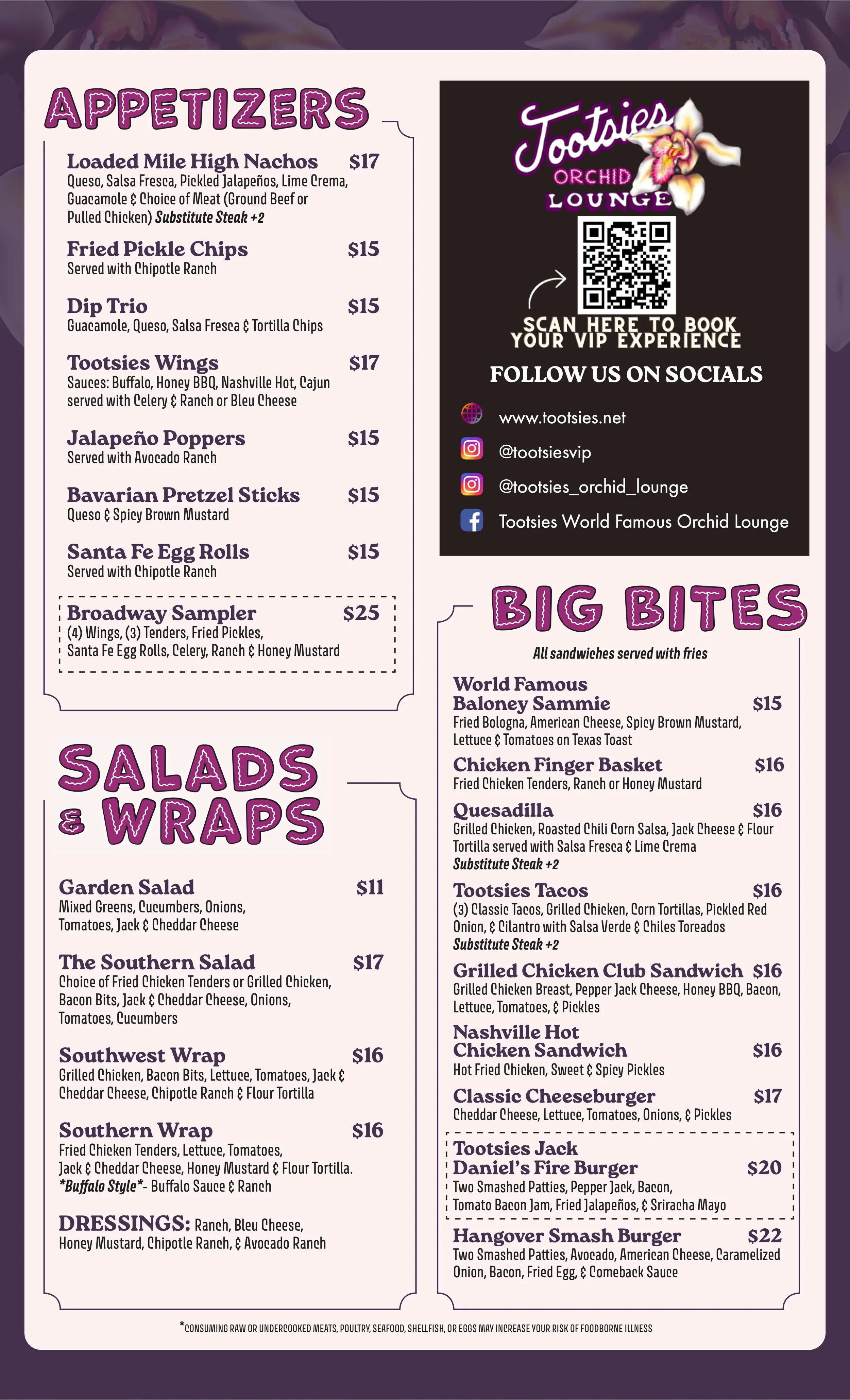 Menu — Tootsie's
